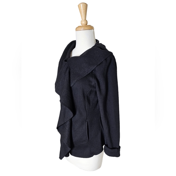 BNCI Black Cowl Snap Sweater Jacket Light Jersey Fleece Size Small - Picture 3 of 12